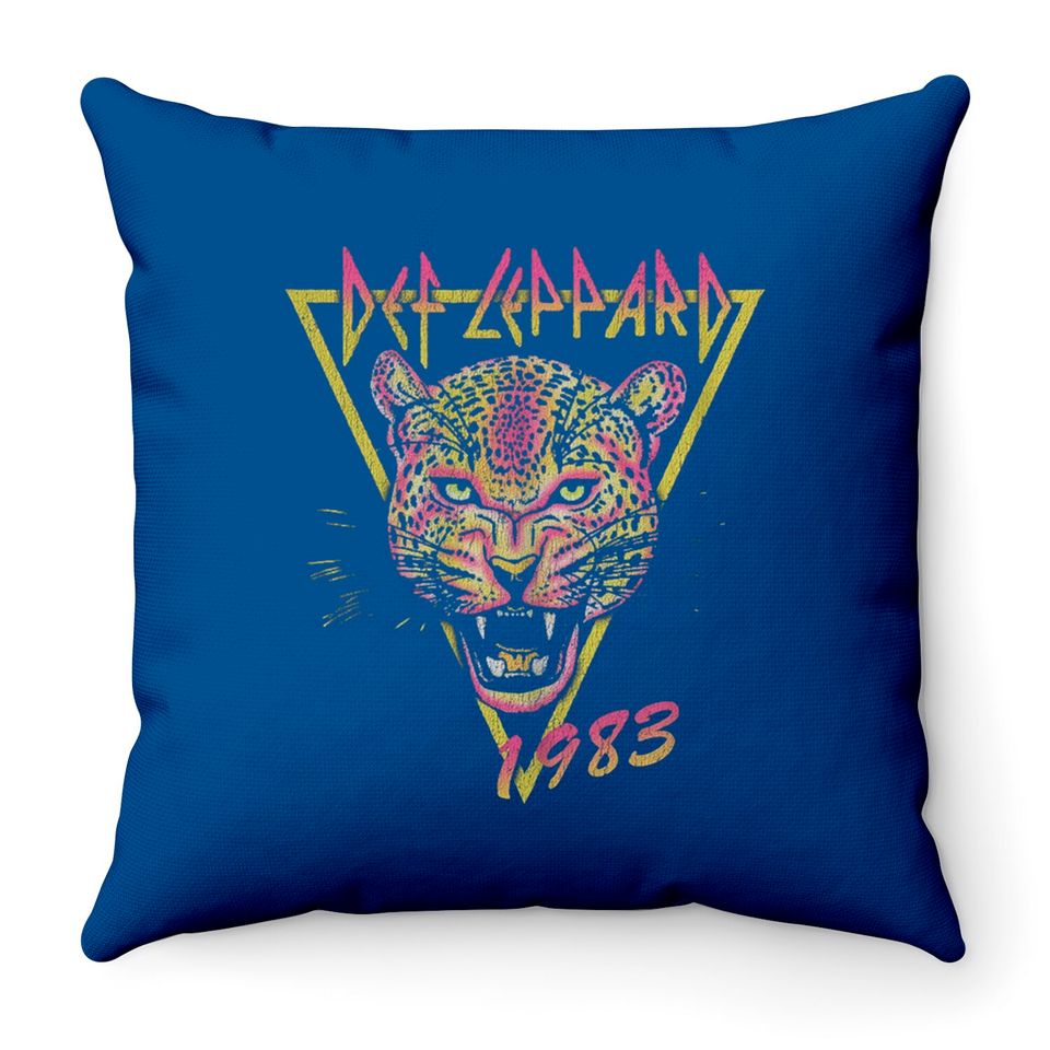 DEF LEPPARD  Neon Cat Rolled Throw Pillows