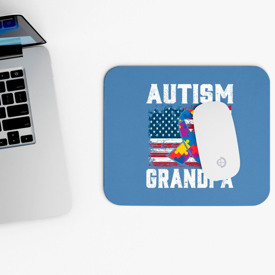 Autism Grandpa American Flag - Autism Awareness - Mouse Pads