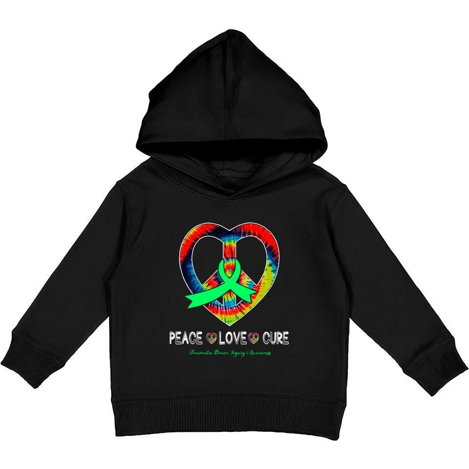 Peace Love Cure Traumatic Brain Injury Awareness Ribbon Gift - Support Traumatic Brain Injury Survivor - Kids Pullover Hoodies