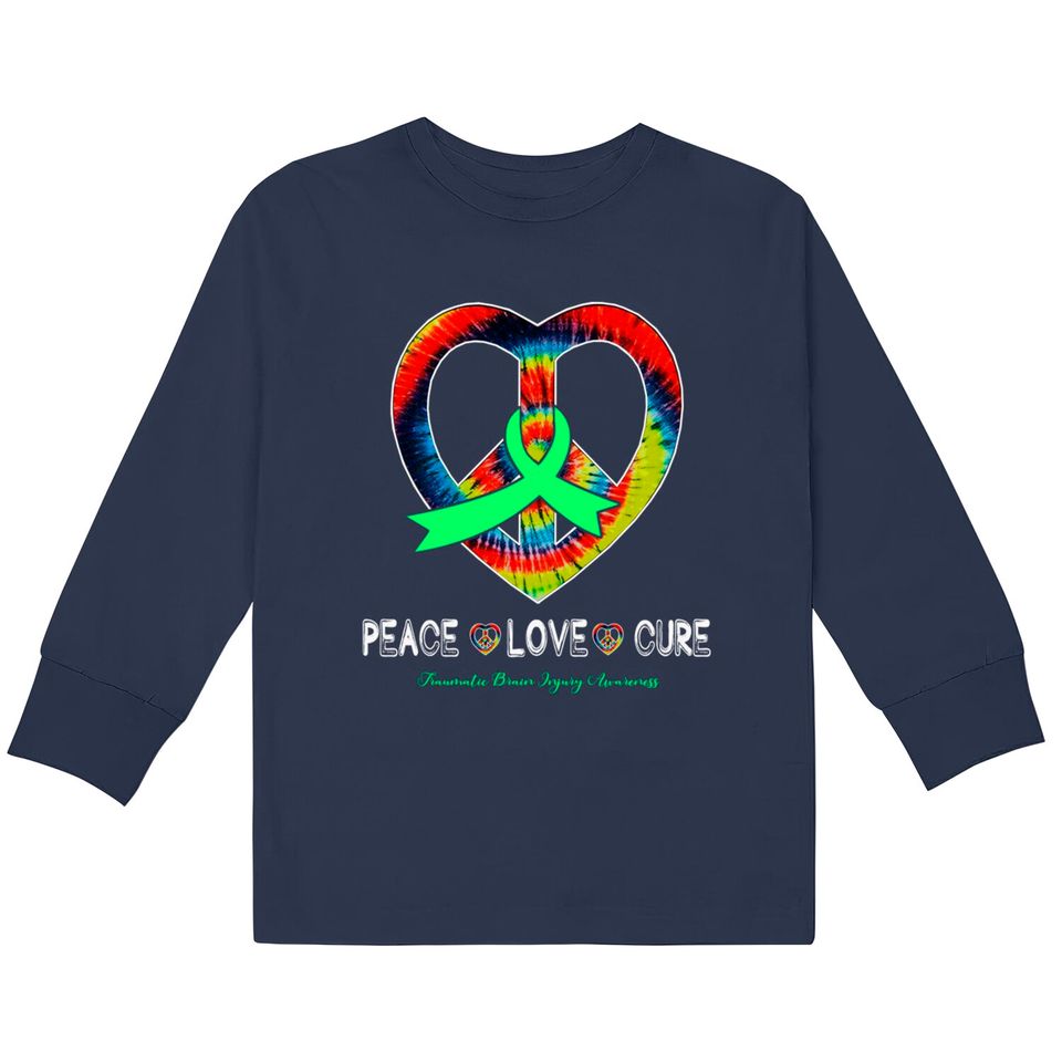 Peace Love Cure Traumatic Brain Injury Awareness Ribbon Gift - Support Traumatic Brain Injury Survivor -  Kids Long Sleeve T-Shirts