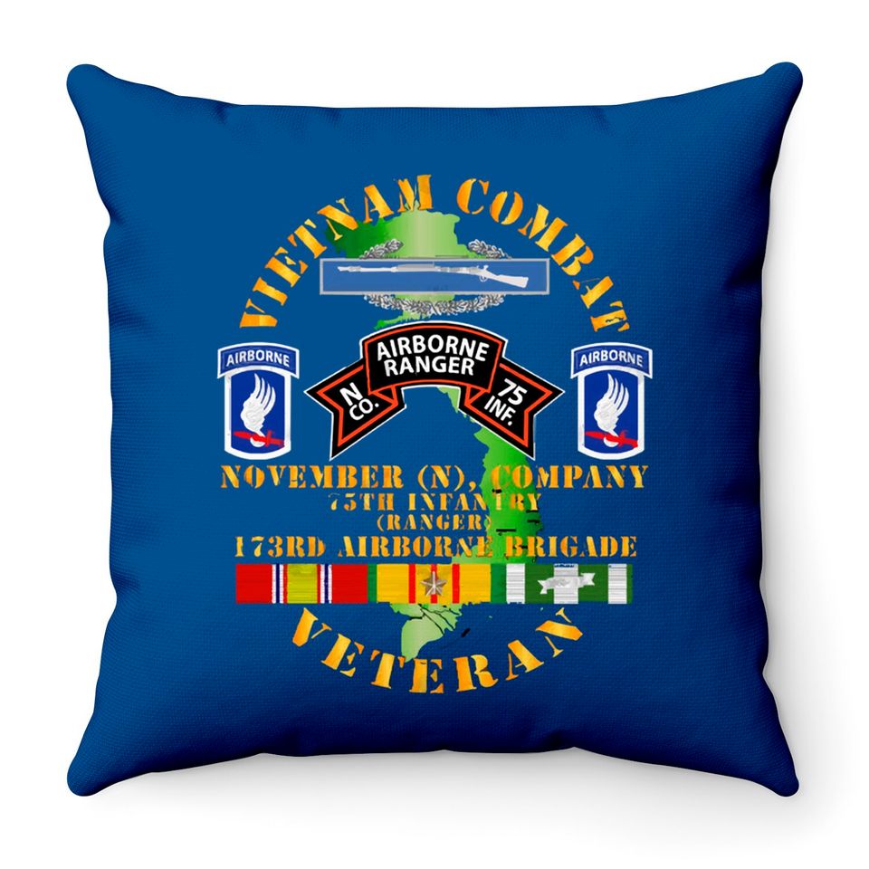 Vietnam Combat Vet - N Co 75th Infantry (Ranger) - 173rd Airborne Bde SSI - Vietnam Combat Vet N Co 75th Infantry - Throw Pillows