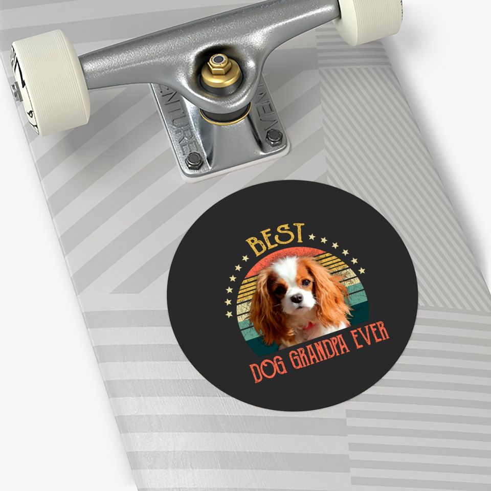 Mens Best Dog Grandpa Ever Cavalier King Charles Spaniel Fathers Day Gift - Quarantine - Stickers