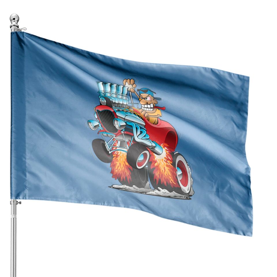 American Hot Rod Car Race House Flags