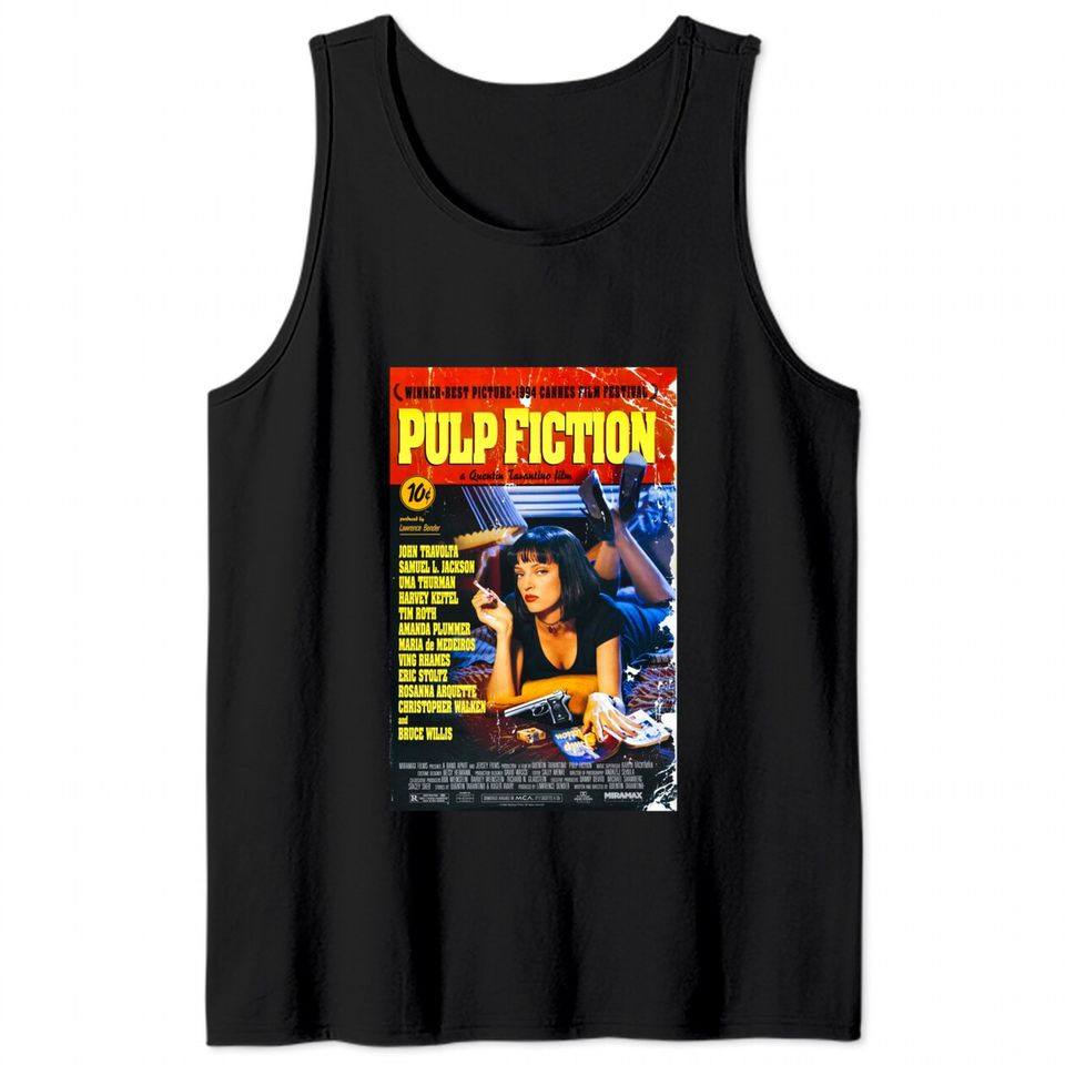 Pulp Fiction Tank Tops Movie Poster Tarantino 90s Cult Film Cool Gift Tee