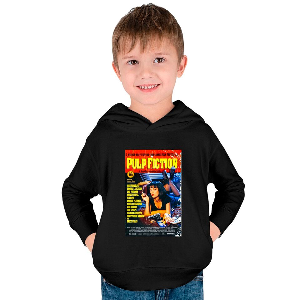 Pulp Fiction Kids Pullover Hoodies Movie Poster Tarantino 90s Cult Film Cool Gift Tee