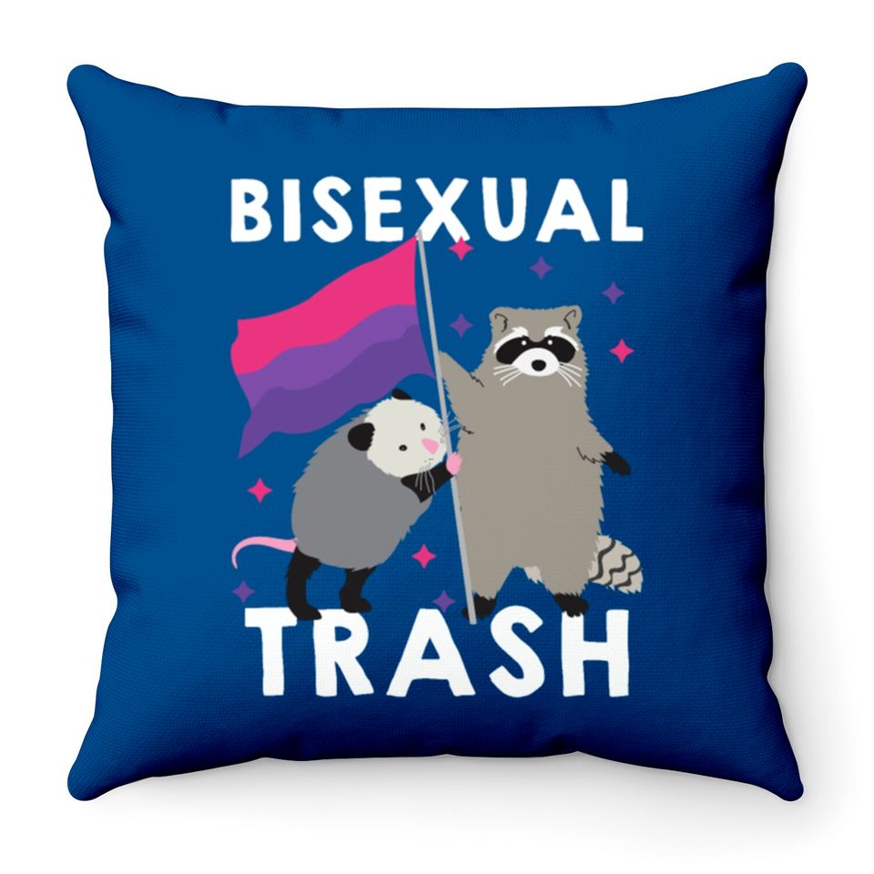 Bisexual Trash Gay Pride Rainbow LGBT Raccoon Throw Pillows