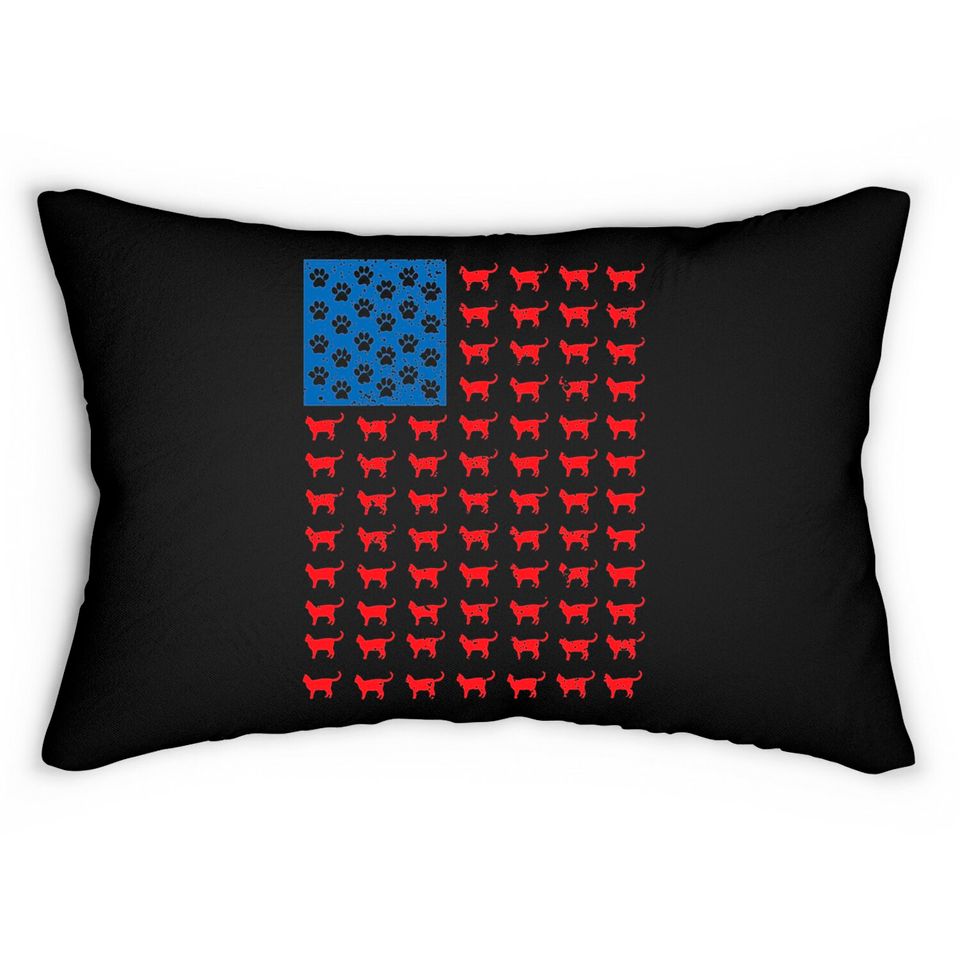 Distressed Patriotic Cat Lumbar Pillow for Men Women and Kids Lumbar Pillows