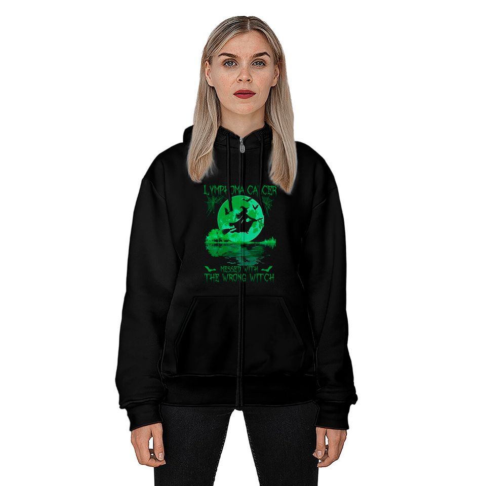 Lymphoma Cancer Messed With The Wrong Witch Lymphoma Awareness - Lymphoma Cancer - Zip Hoodies