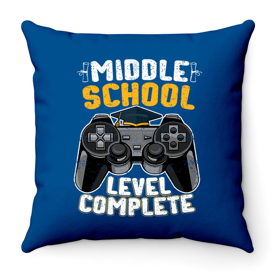 Middle School Level Complete Gamer Graduation - Middle School Level Complete - Throw Pillows