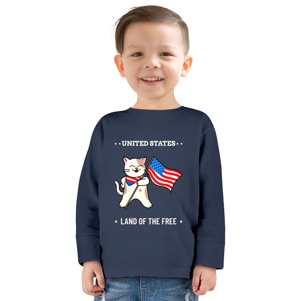 4th of July Cat - 4th Of July Cat -  Kids Long Sleeve T-Shirts