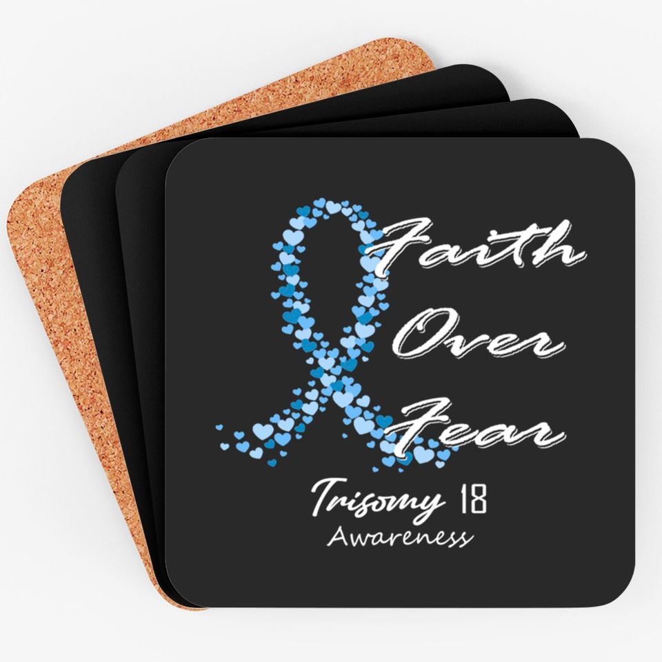 Trisomy 18 Awareness Faith Over Fear - In This Family We Fight Together - Trisomy 18 Awareness - Coasters