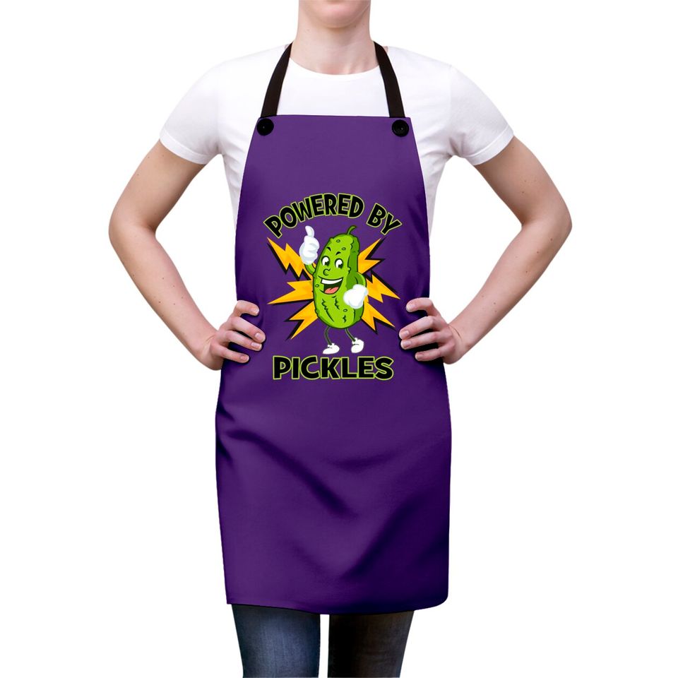 Funny Powered By Pickles Great Pickle Lover Gift Idea - Pickle - Aprons