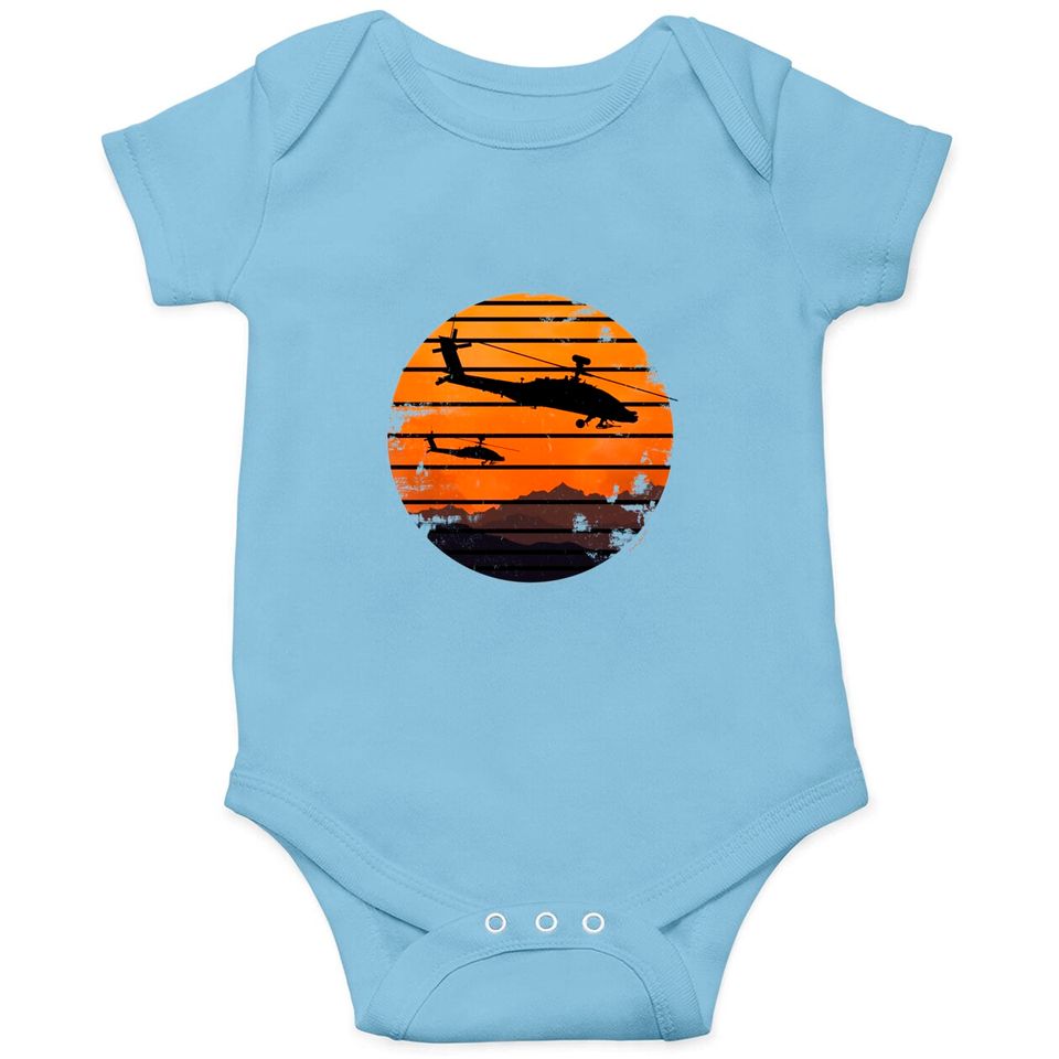Desert Sunrise AH-64 Apache Attack Helicopter Vintage Retro Design - Ah 64 Apache Helicopter - Onesies
