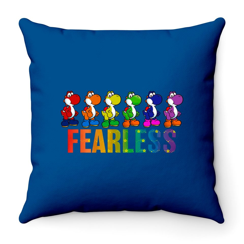 Super Mario Pride Yoshi Fearless Rainbow Line Up Unisex Throw Pillow Adult Throw Pillows