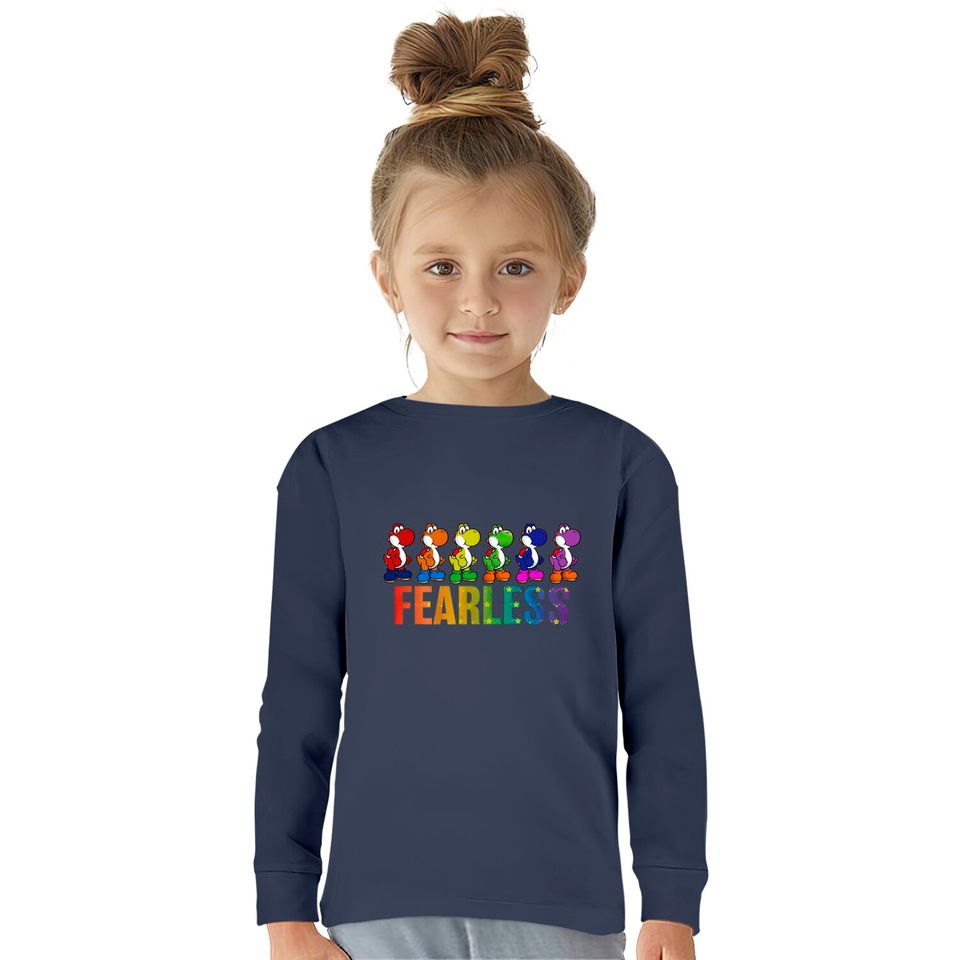 Super Mario Pride Yoshi Fearless Rainbow Line Up Unisex Tee Adult  Kids Long Sleeve T-Shirts