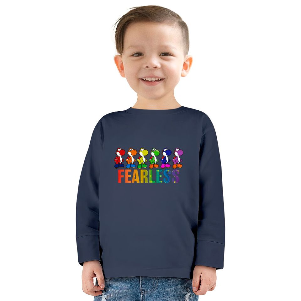 Super Mario Pride Yoshi Fearless Rainbow Line Up Unisex Tee Adult  Kids Long Sleeve T-Shirts