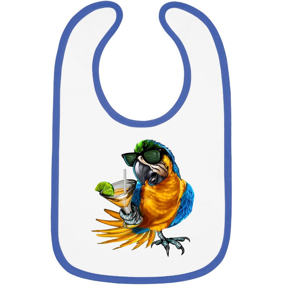 Macaw Parrot Drinking Margarita Tropical Beach Vacation Bird Bibs