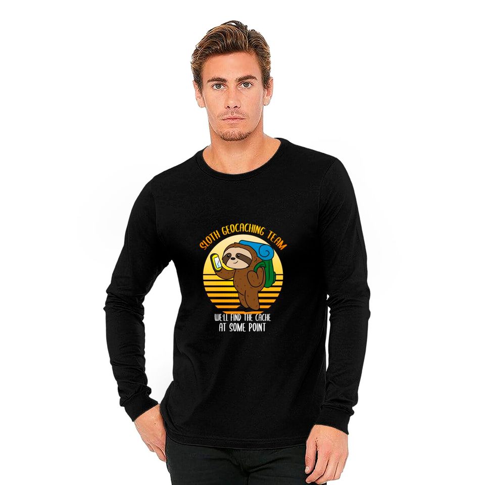 Sloth Geocaching Team Cache Cacher Funny Geocacher Long Sleeves