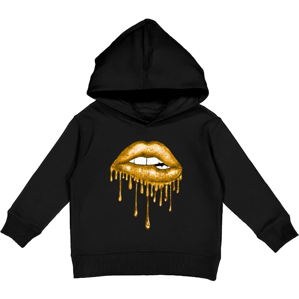 Drip Gold Lips - Lips - Kids Pullover Hoodies