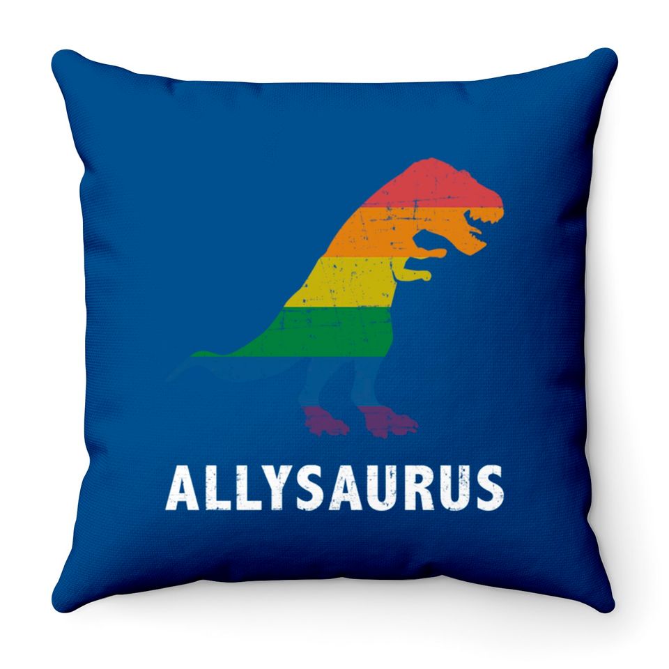 Allysaurus dinosaur in rainbow flag for ally LGBT pride - Gay Ally - Throw Pillows