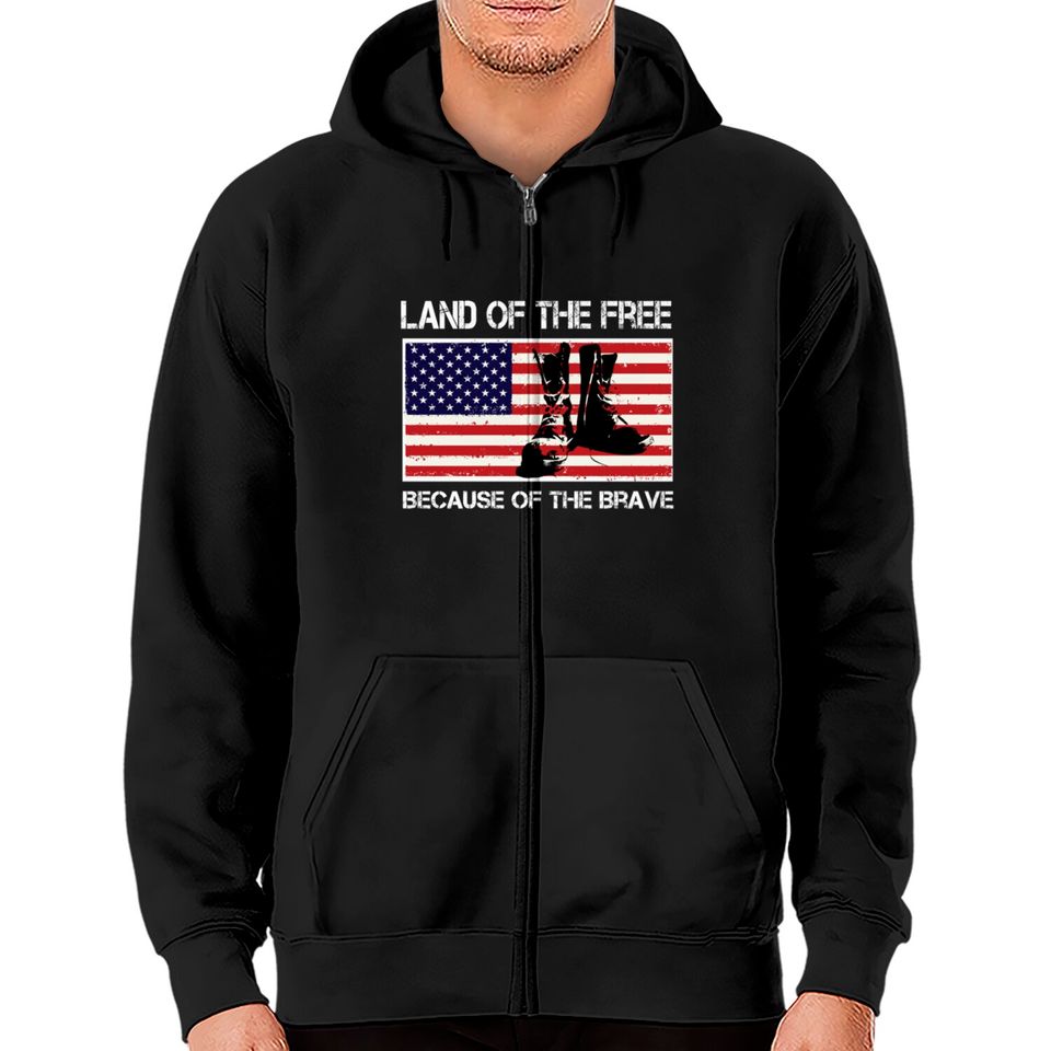 Land of the Free Because of the Brave USA Flag Tee Zip Hoodies