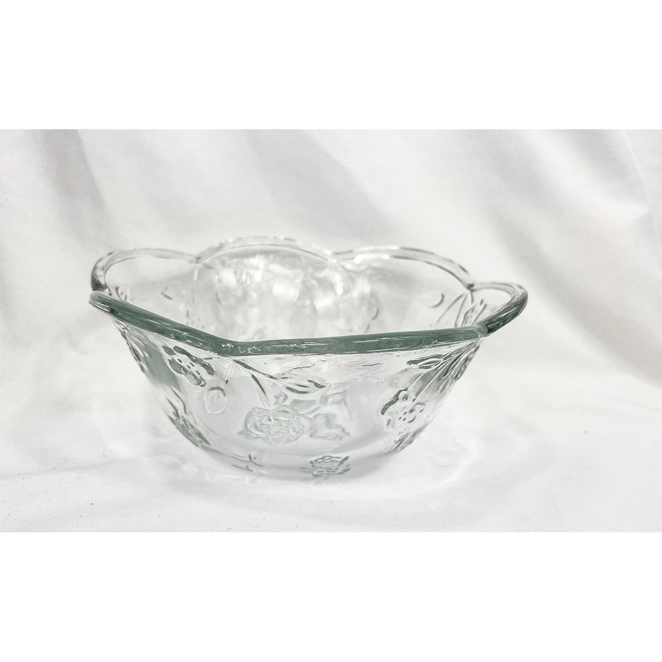 1980s Anchor Hocking Savannah Clear Glass Cereal Bowl, Floral Pattern Glass Candy Dish