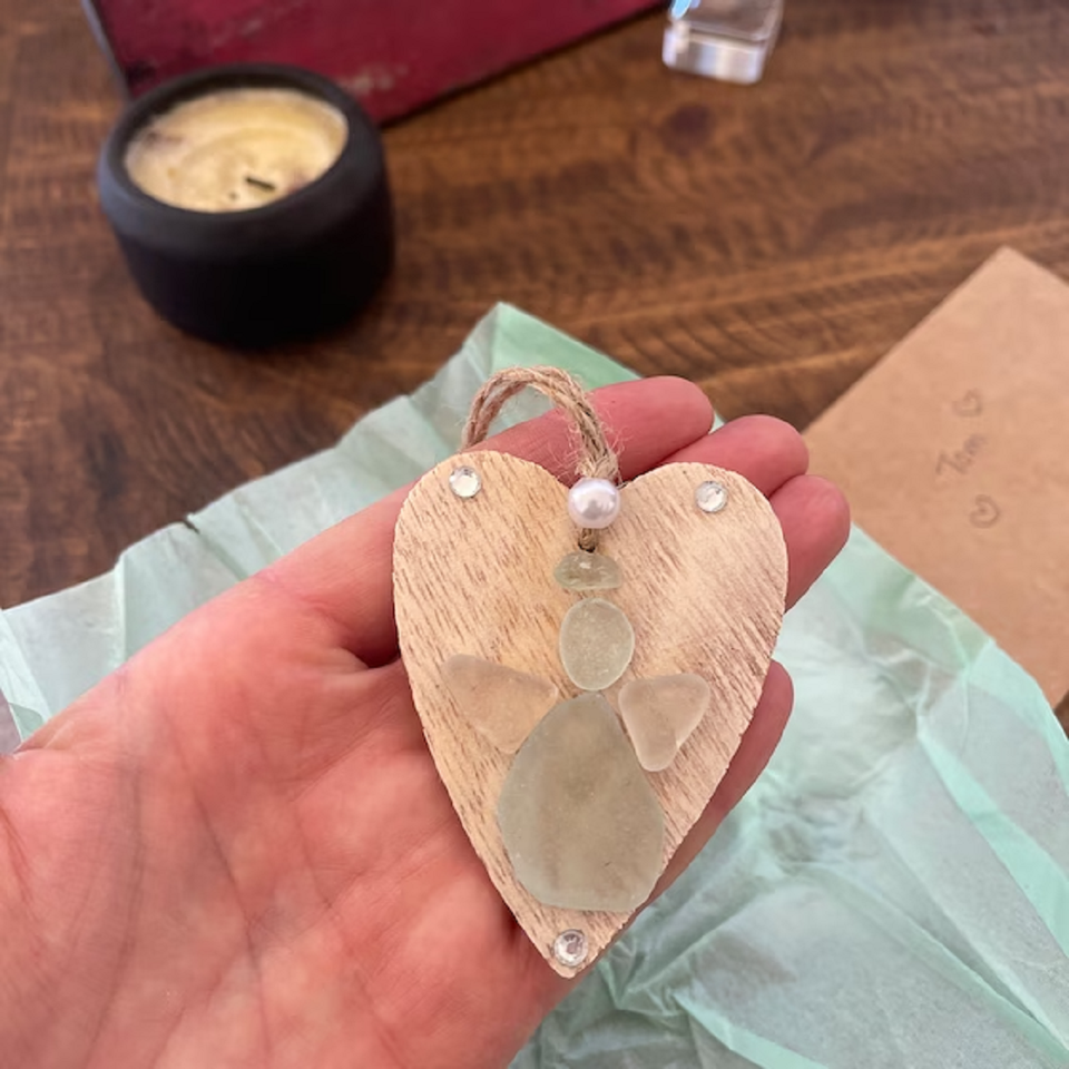 Scottish Sea Glass Guardian Angel Heart Hanging Ornaments