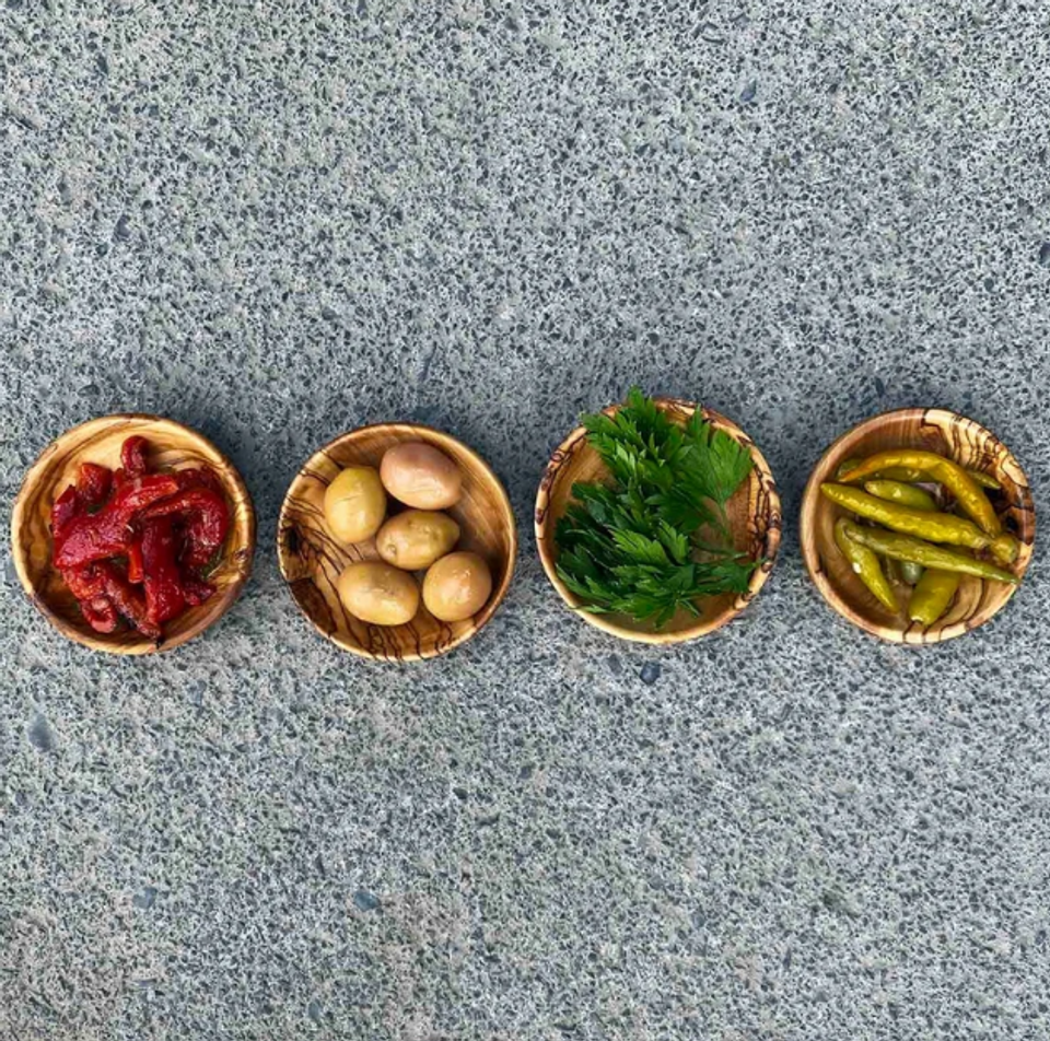 Set of 4 dip Bowls, Olive Wood Sauce Bowls, Olive Wood Mini Bowls