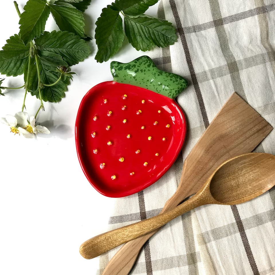 Handmade Ceramic Strawberry Spoon Holder
