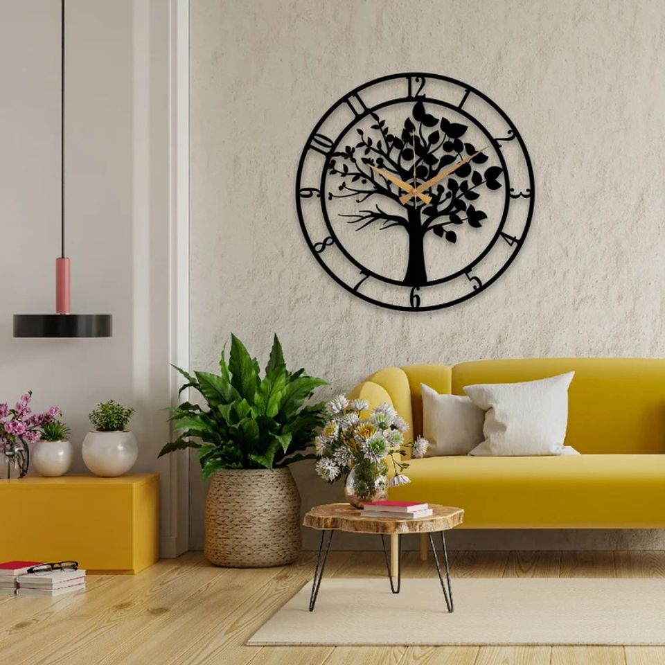 Tree of Life Black Wall Clock, Home Decor Modern Large Silent Clock