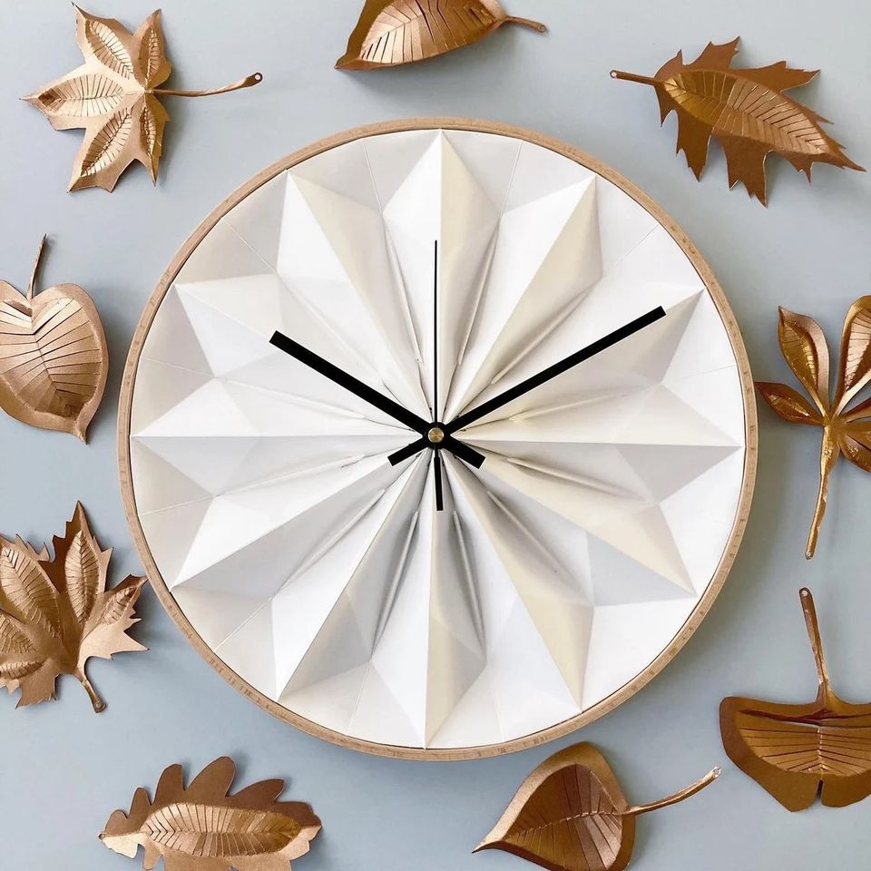 Wooden Wall Clock, 11.8 inches, Handmade Wall Clock Origami Style