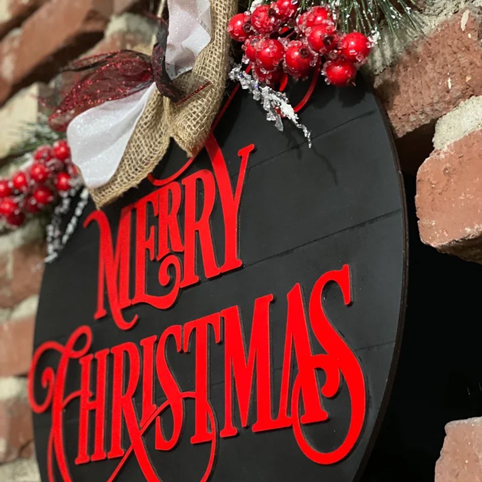 Merry Christmas Door Hanger, Holiday Decor, Front Door Decor