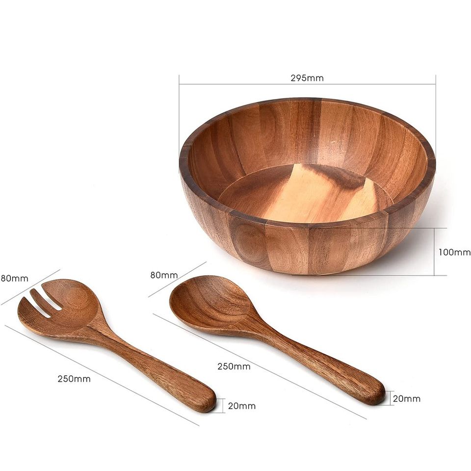Acacia Wood Salad Bowl with Spoon for Fruit, Salad