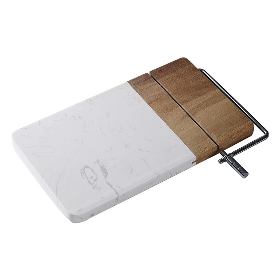 Marble and Teak Wood Cheese Cutting Board With Slicer