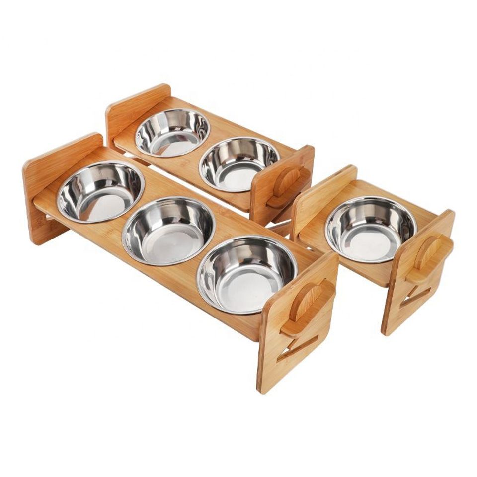 Elevated Dog/ Cat Bowls with Adjustable Wood Stand