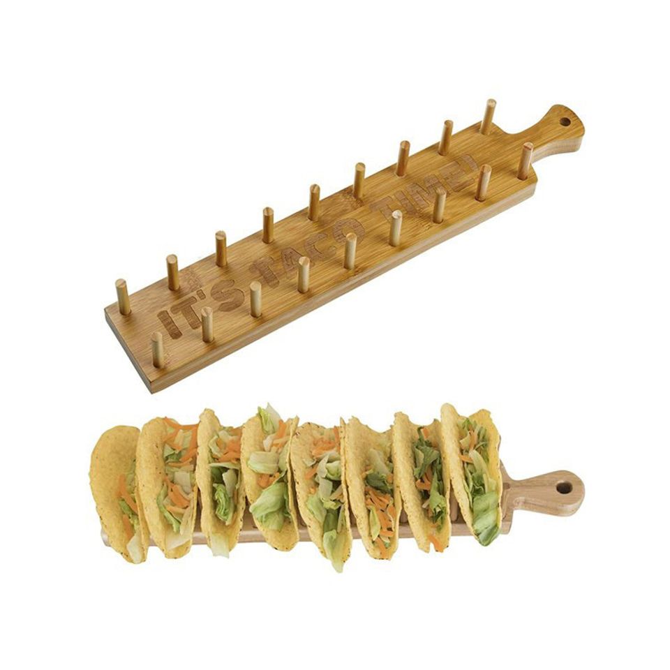 Bamboo Taco Holder Stand Plate Tray - Rack Holds 8 Soft or Hard Shell Tacos