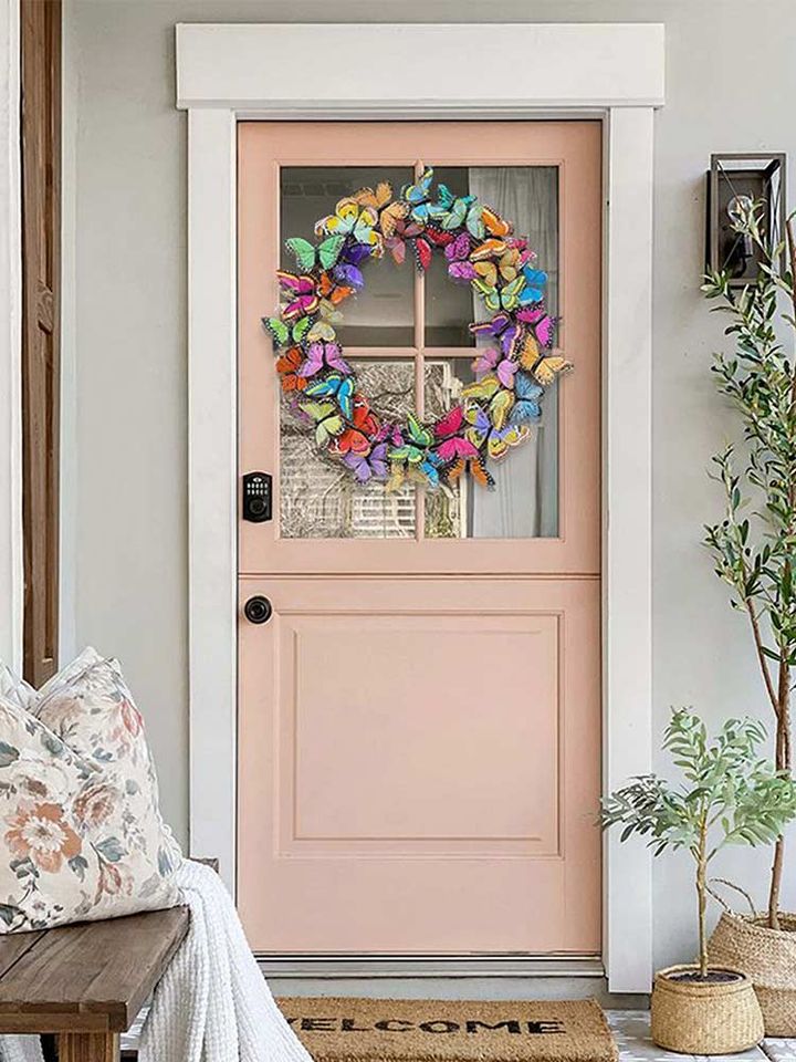 Spring Season Wreath, Colorful Butterflies Round-Shaped Spring Hanging Garland