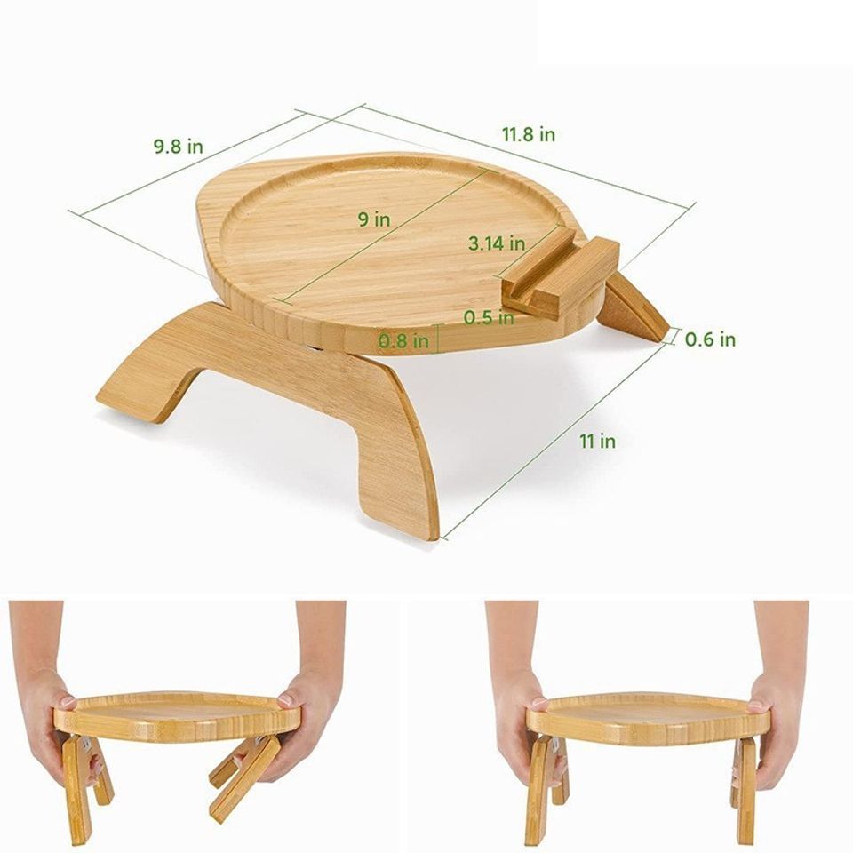 Bamboo Sofa Tray Table Clip on Side Table Couch Arm with 360° Rotating