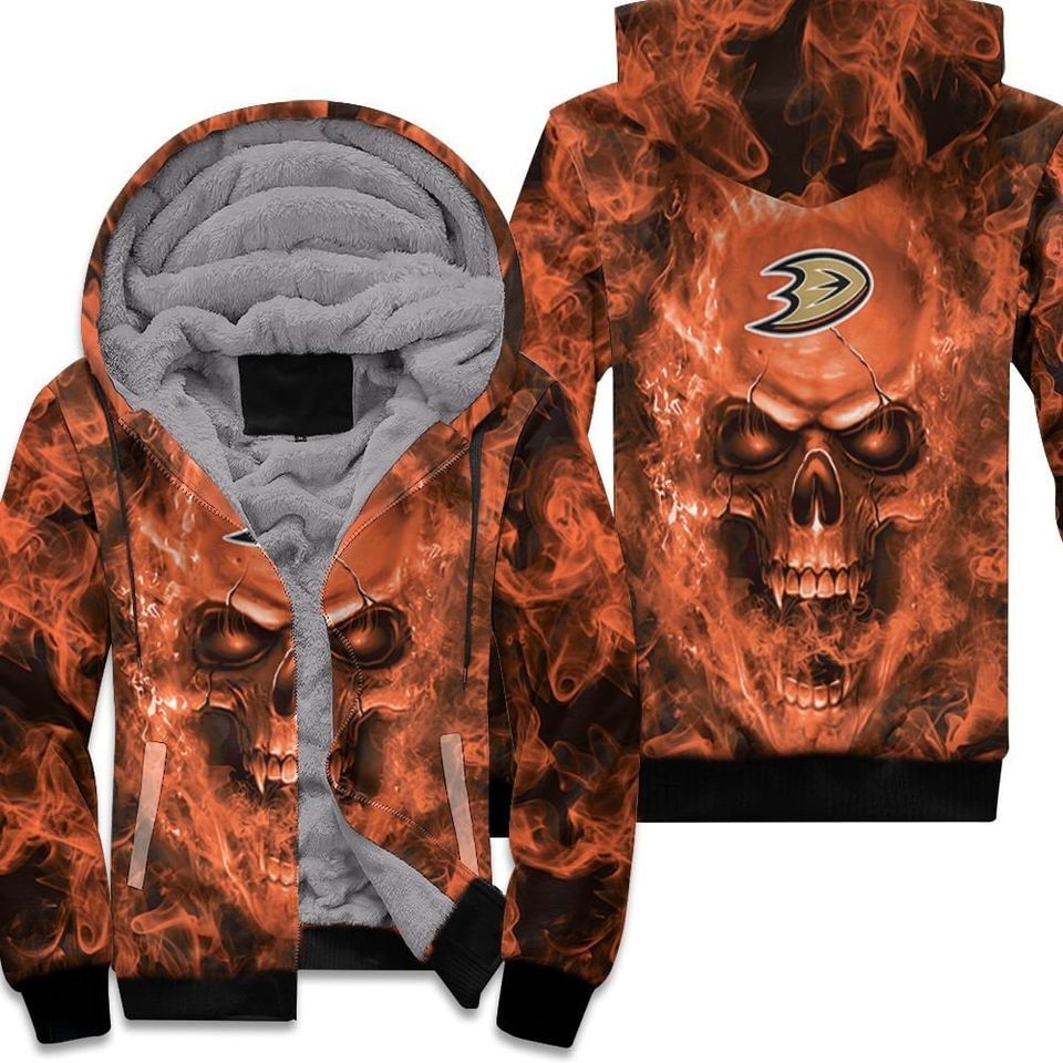 Anaheim Ducks Nhl Fans Skull Unisex Fleece Hoodie