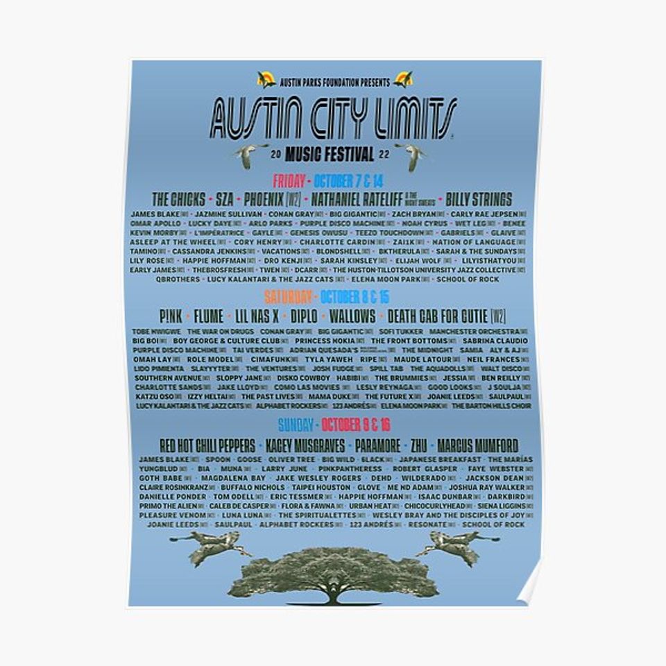 Austin City Limits Festival 2022 Line-Up Premium Matte Vertical Poster