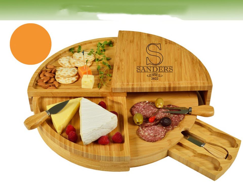 Swiveling Bamboo Charcuterie Cheese Board Set