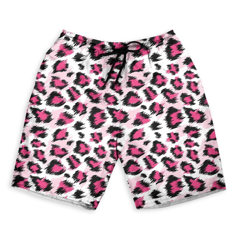 Pink Leopard Seamless Pattern Men Beach Shorts