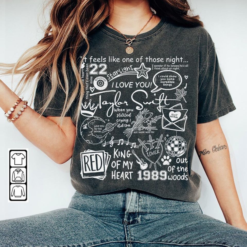 Taylor Doodle Art Shirt, Vintage Taylor Merch Album Lyrics T-Shirt