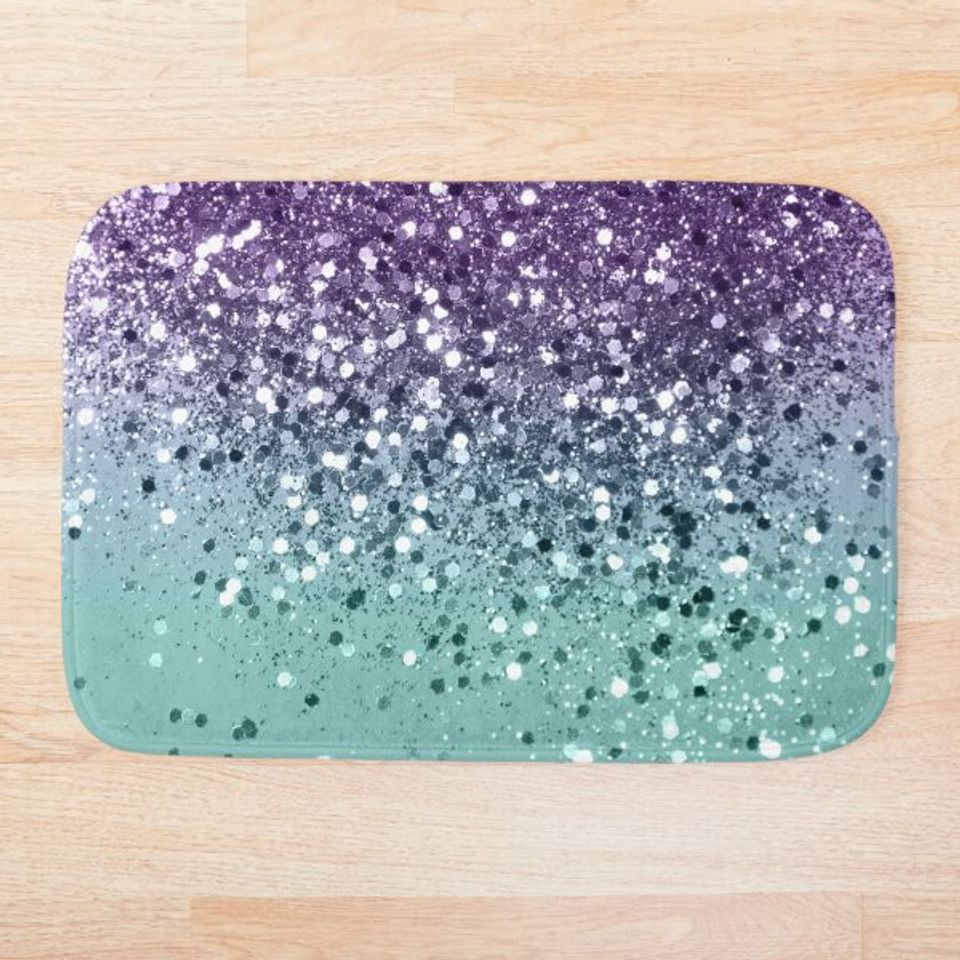 Purple Teal Mermaid Ocean Glitter #1 (Faux Glitter) #shiny #decor #art Bath Mat