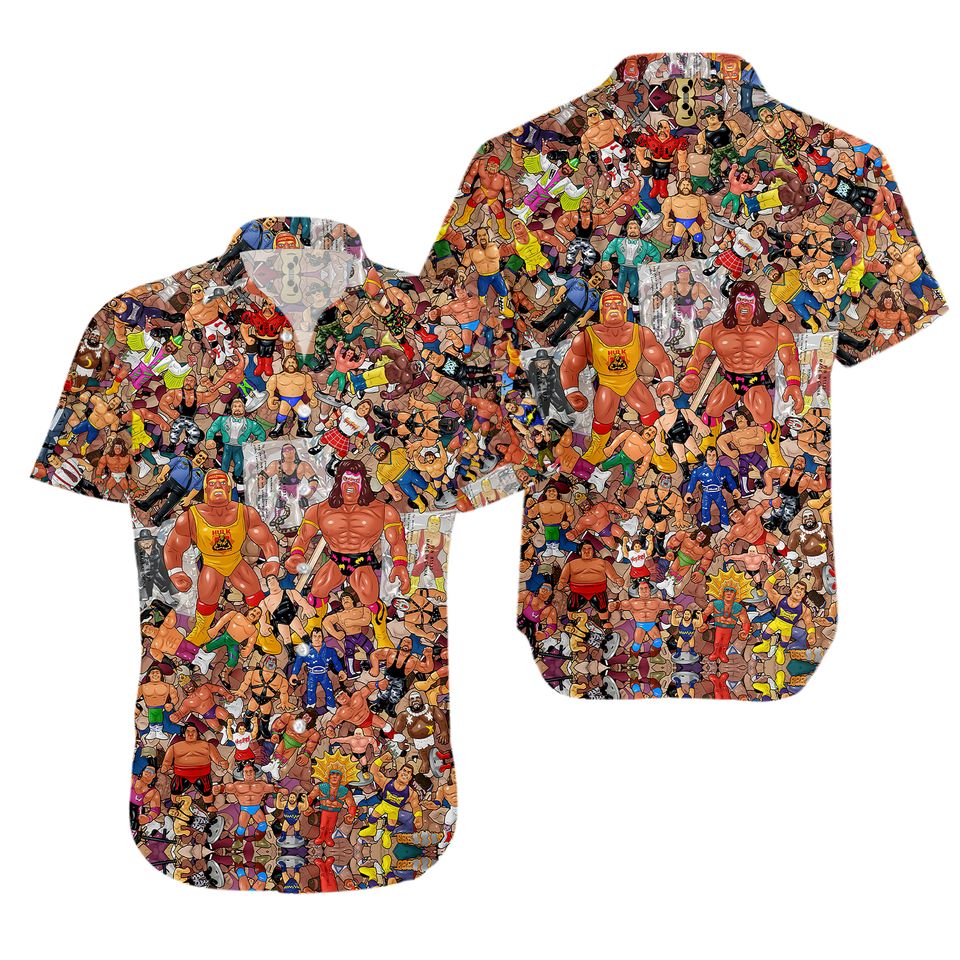 3D Wrestling Character Collage Art Hawaiian Shirt, Wrestling Character Shirt