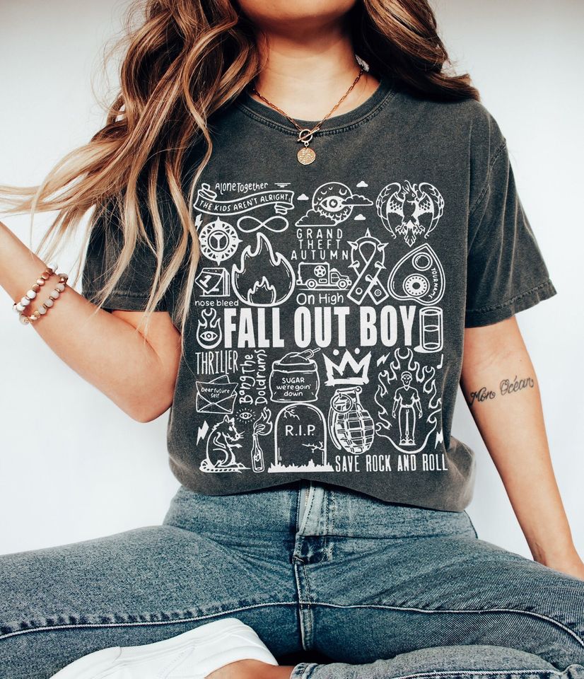 Fall Out Boy Doodle Art Shirt, Vintage Fall Out Boy Lyrics Merch Tee