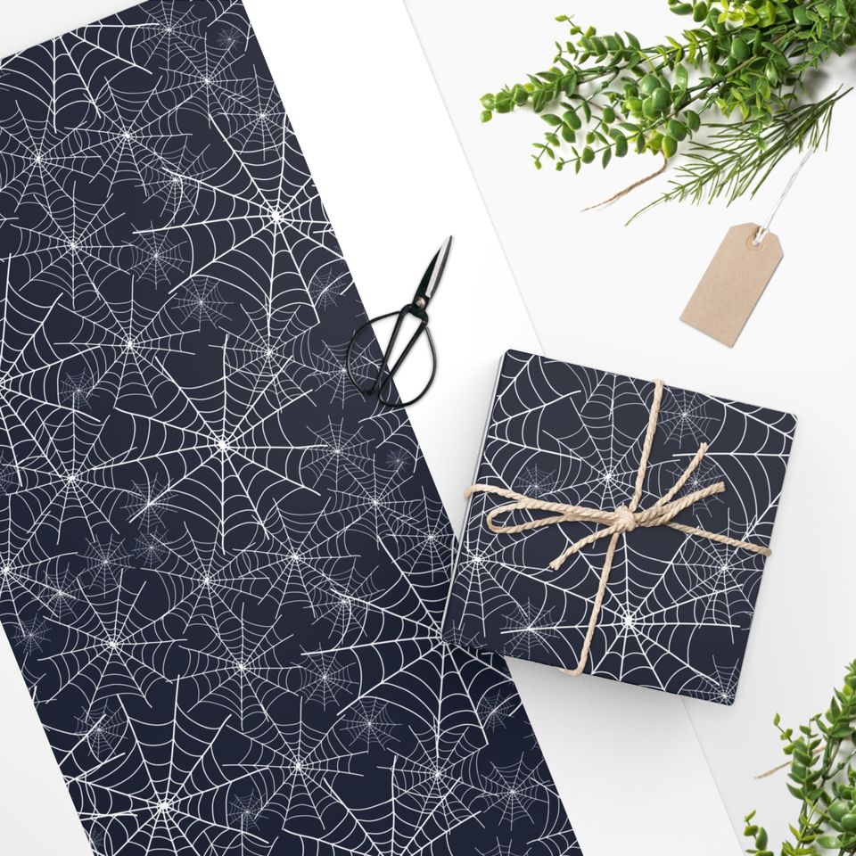 Black Spider Web Halloween Wrapping Paper