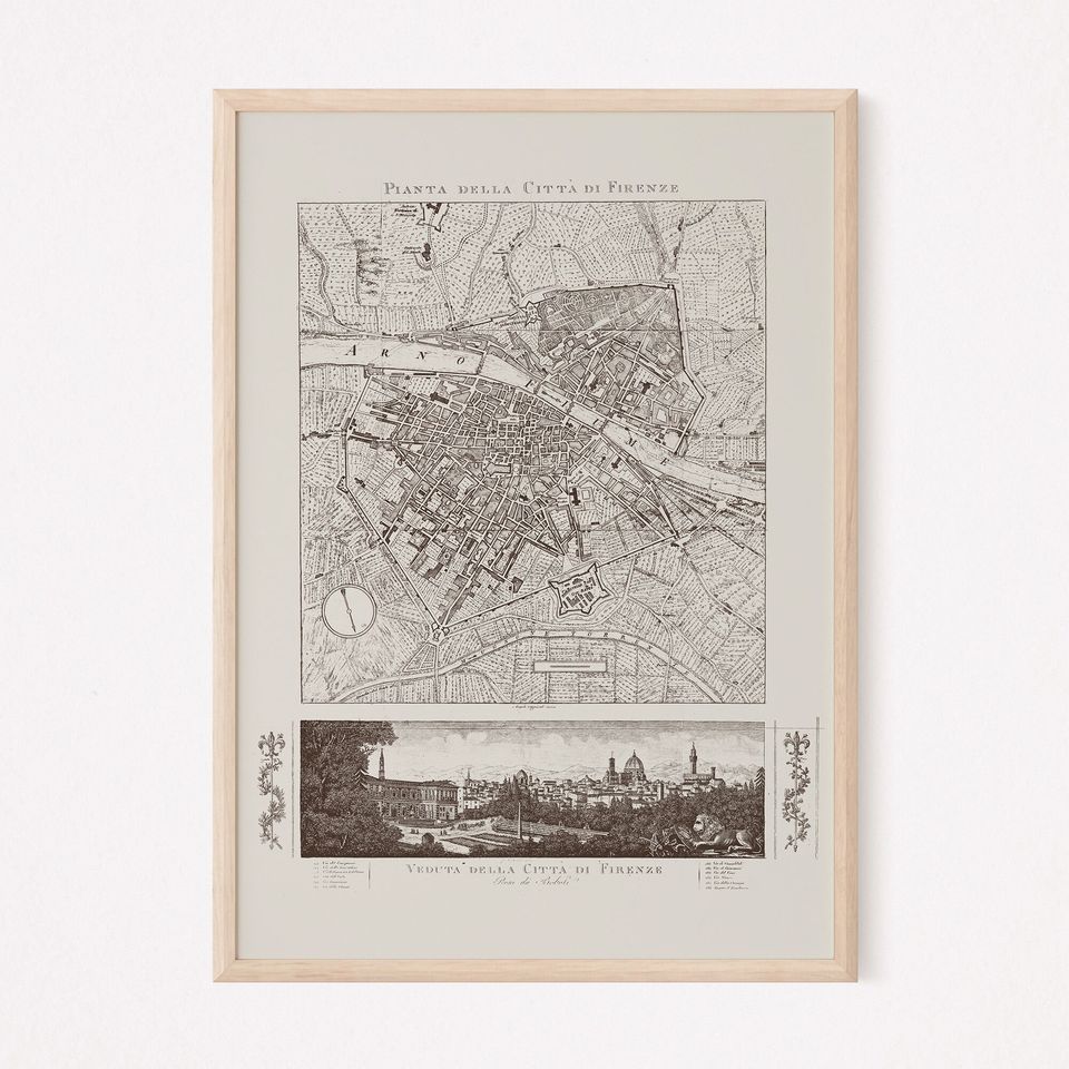 Florence Italy Map, Vintage Italy Map Print