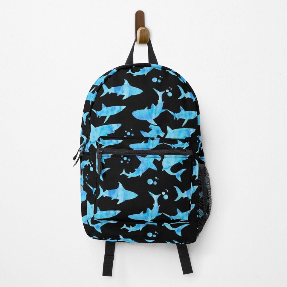 Blue Watercolor Sharks Backpack