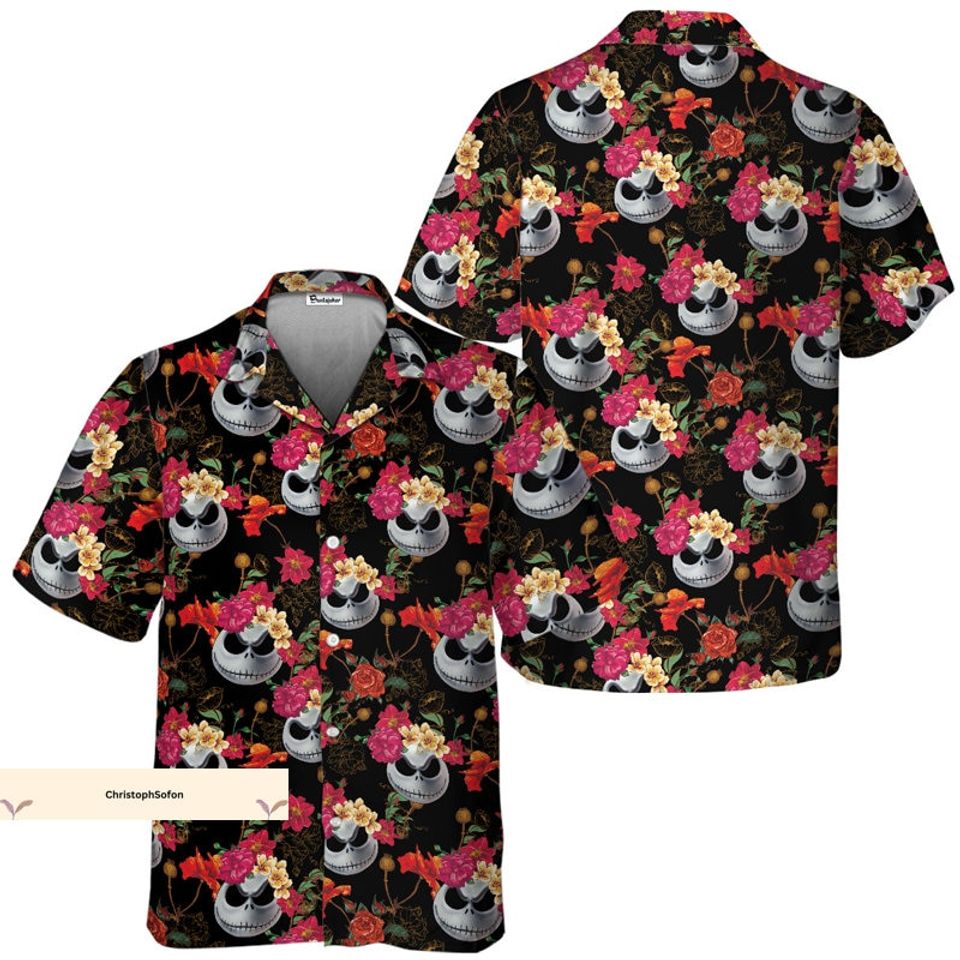Jack Skellington Shirt, Jack Skellington Hawaiian Shirt, Jack Skellington Flower Button Shirt